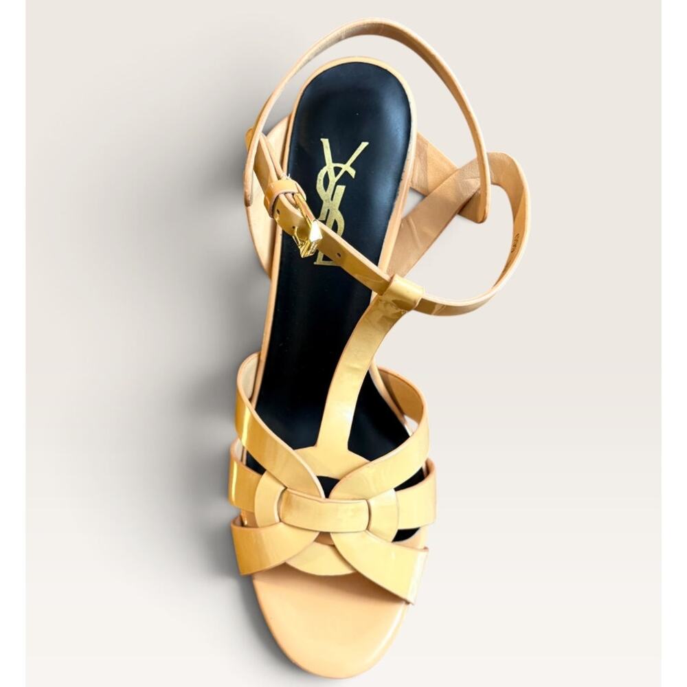 Saint Laurent YSL Sandals 39 Nude Patent Leather Platform Stiletto Heels Italy - Picture 4 of 16